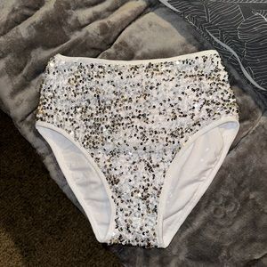 White/Silver Sequin High Waisted Bottoms Dance Pole Aerial Costume